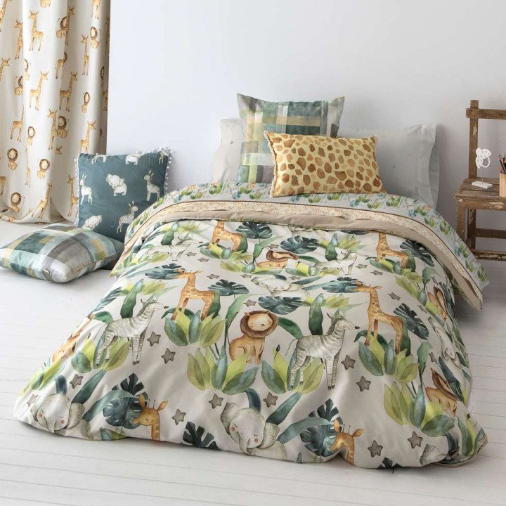SIMBA Children's Duvet Cover – Wild Design for Boys | Beige | 90 and 105 cm Bed | Other Colors and Sizes Upon Request
